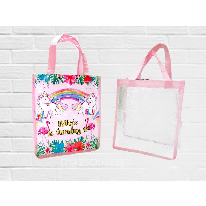 Tas mika tas ulang tahun internasional unicorn souvenir unicorn  goodie bag / souvenir / tote bag / tas ultah / tas ulang tahun-1