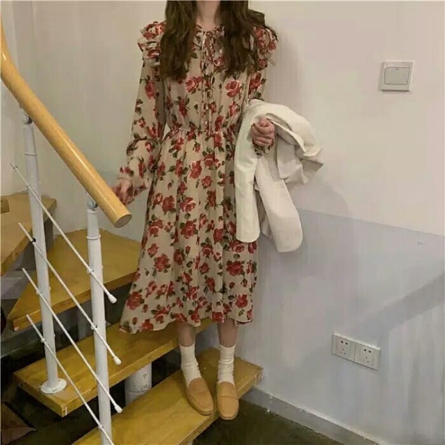 Dress Motif Bunga Korea