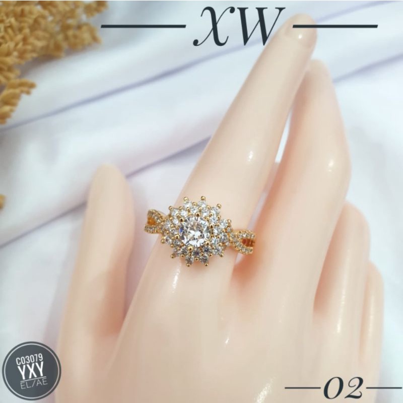 Cincin Yaxiya Zircon Timbul Warna Gold C03079