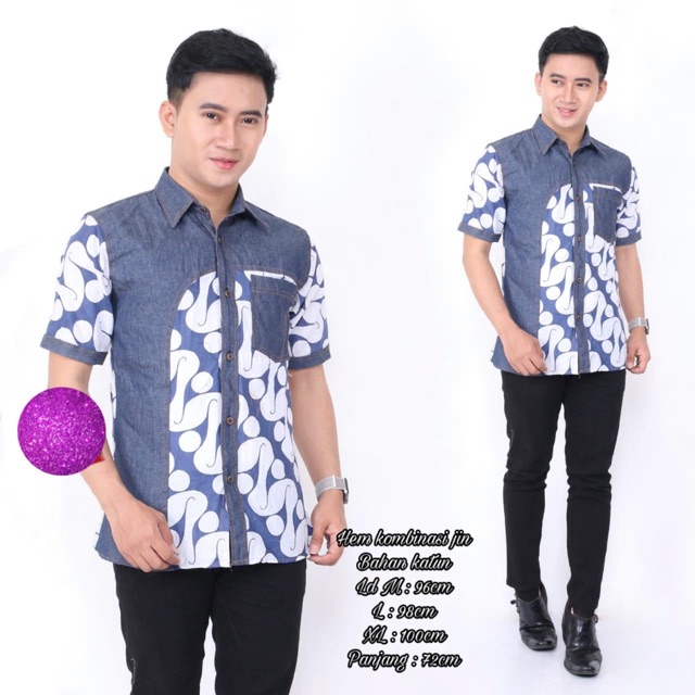 Atasan batik hem batik kemeja batik kombinasi jeans batik cowok baju batik cowok