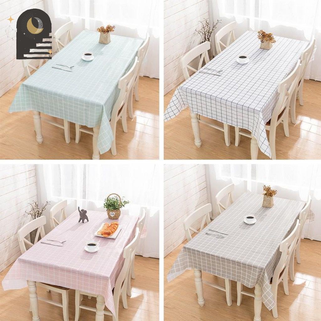 Taplak Meja Makan Ruang Tamu ZamZam PEVA Anti Air Motif Kotak Aesthetic Nordic Tebal 137x180 cm