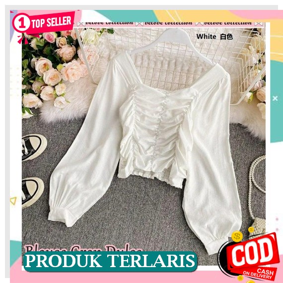 Blouse Wanita Sabrina Rumbai Moscrepe,Atasan Cewek Korean Kekinian Murah L Besar Blouse Crop Dulce B