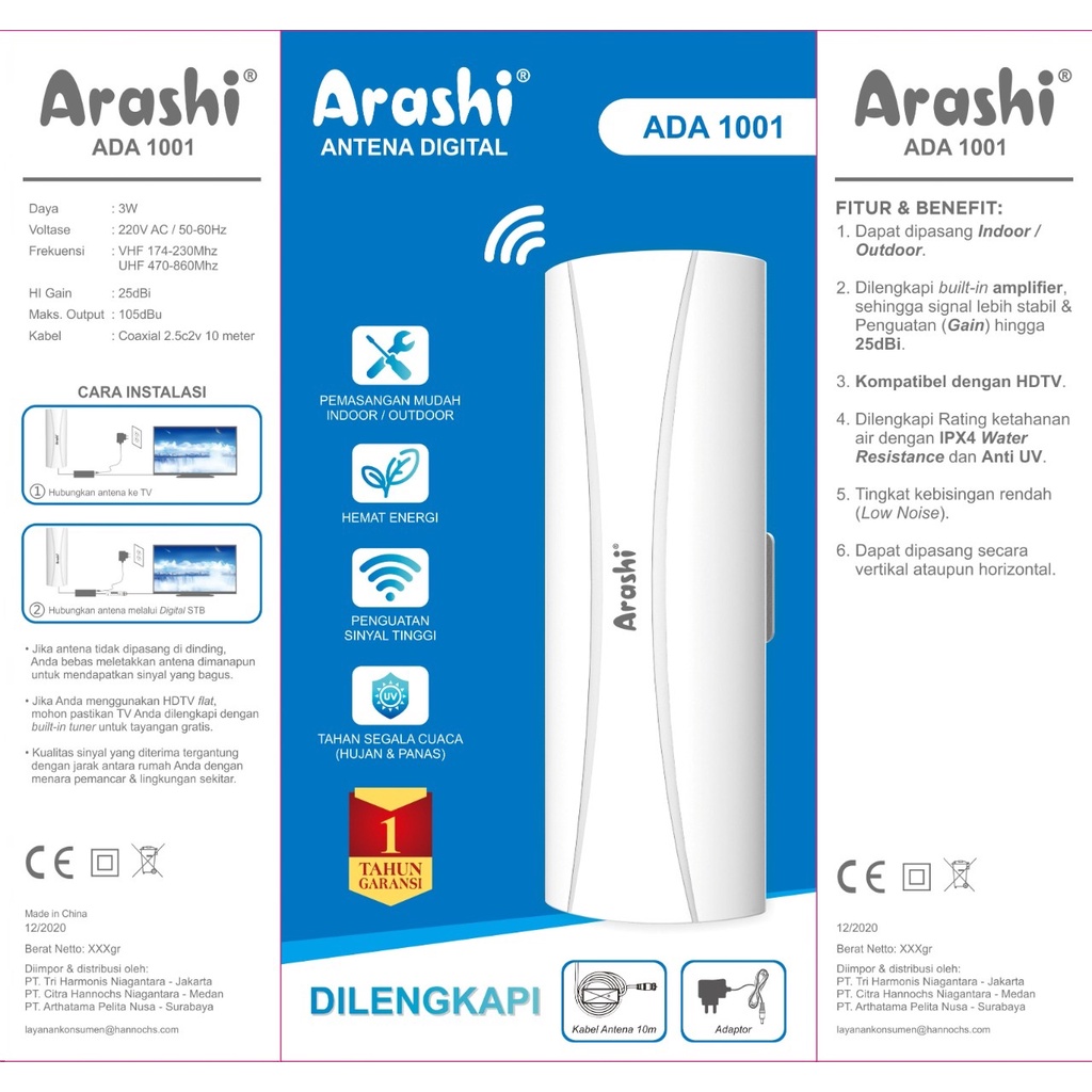 Arashi Antena TV Digital Indoor Outdoor - ADA 1001