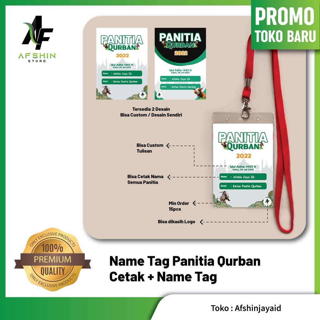 

Cetak Nametag Panitia Desain Panitia Qurban dengan Nametag plus Tali Murah