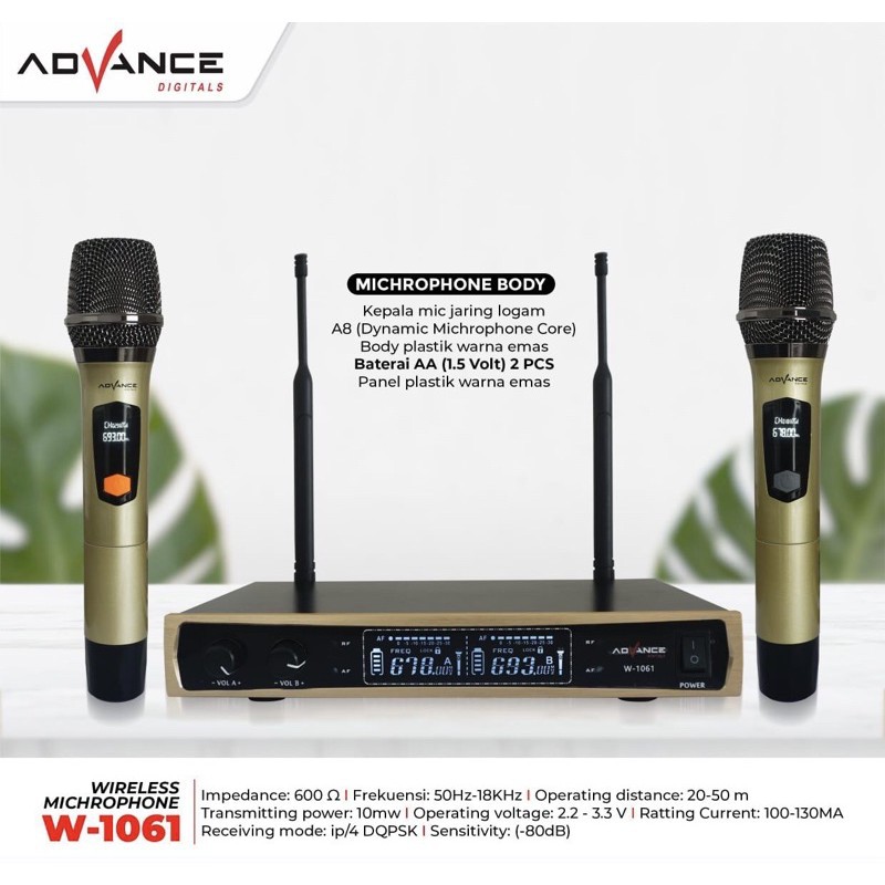 Mic wirles Advance W-1061 Wireless  UHF Microphone suara mantap