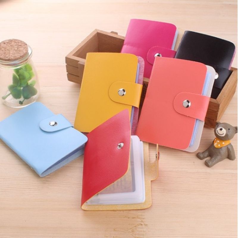 Dompet Kartu Kulit Warna Warni 12 Slot Card Holder Serbaguna Penyimpanan Kartu Nama