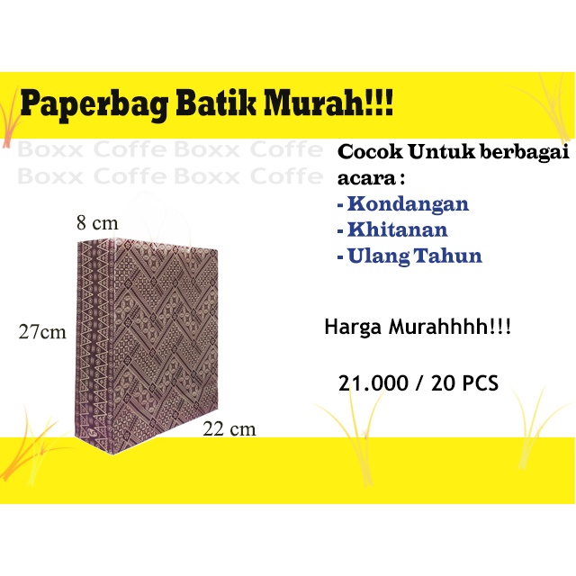 

Paperbag motif batik Ukuran (P22 x T27 x L8) tas souvenir tas kertas tas kondangan Grosir ready