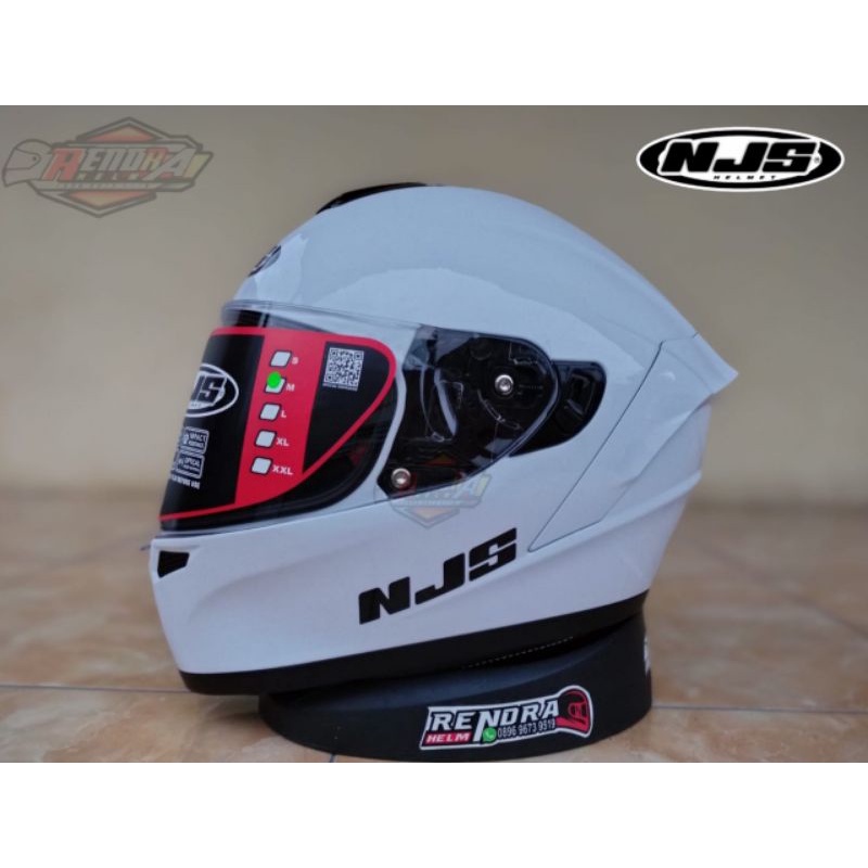 Helm NJS Zx1 Motif/ Poloss. NJS ZX- 1R Solid White. Original 100% ( Ogkir Termurah 2kg )-3
