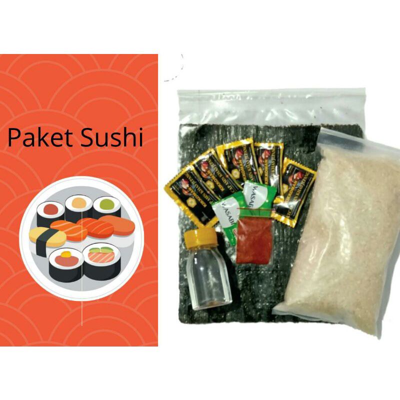 PAKET BAHAN SUSHI LENGKAP 10 Porsi Halal │ Beras Japonica, Nori, Bambu Mat, Shoyu, Sushi Seasoning
