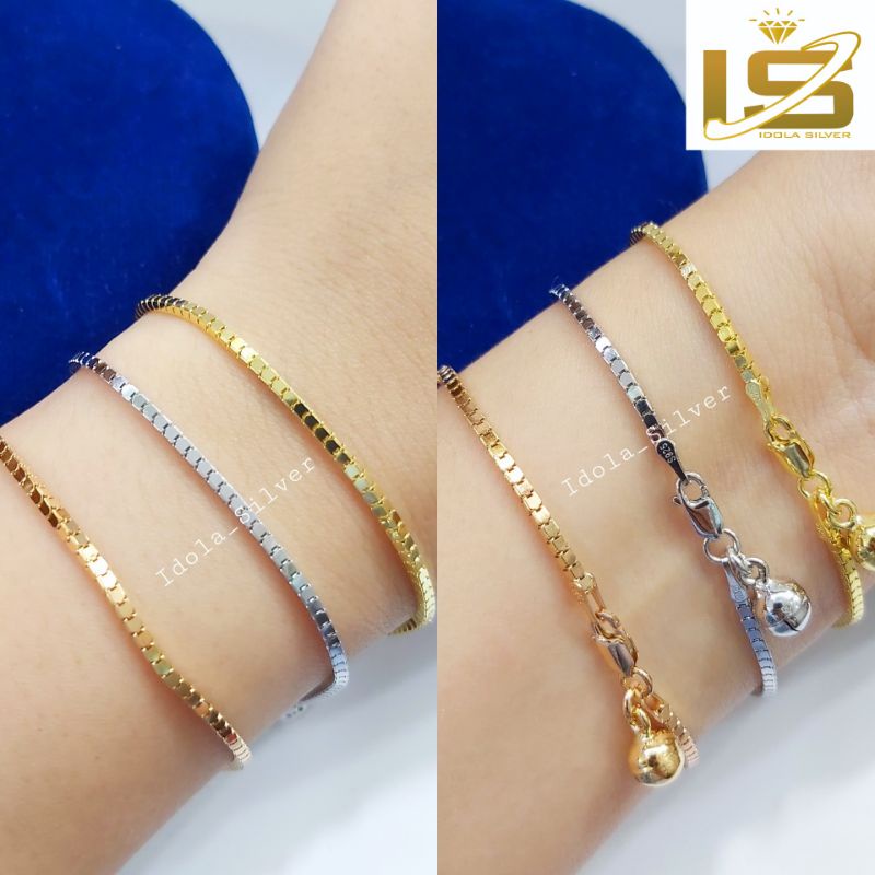 GELANG PERAK ASLI SILVER 925 LAPIS EMAS MODEL MILANO KACA - PERHIASAN PERAK WANITA