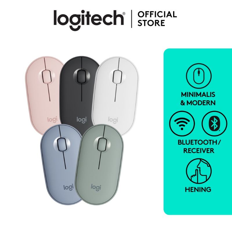 Logitech Pabble M350 Mouse wireless dan Bloutot Untuk Windows, Mac, Chrome OS