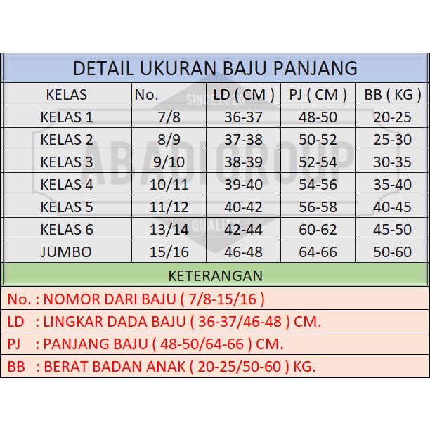 kemeja polos seragam sekolah SD/MI lengan panjang unisex