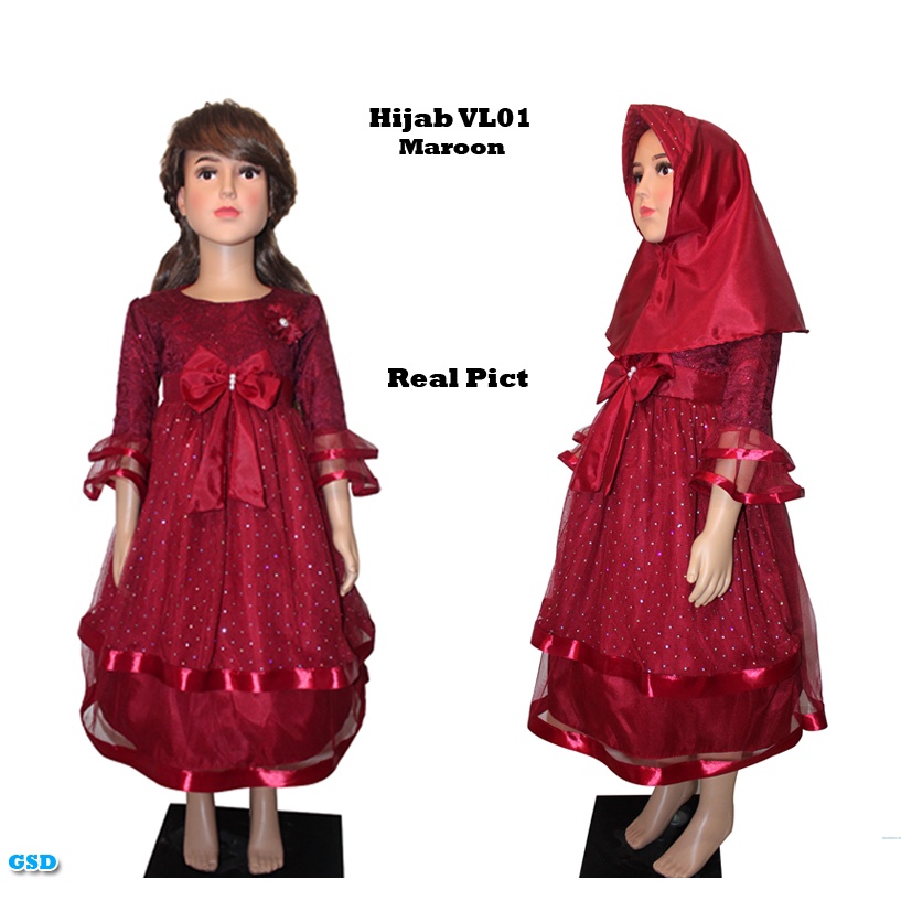 Hijab VL 01 - 04 KIDS/Promo Baju Muslim/Gamis Anak Brukat/Dress Anak Perempuan/Gaun Anak Murah Best Seller