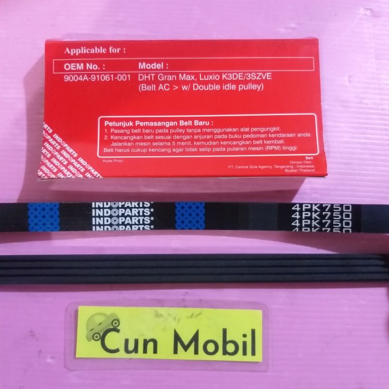 Ribt belt van belt Indoparts 4PK 750 Grand Max 1.3 / 1.5 untuk AC