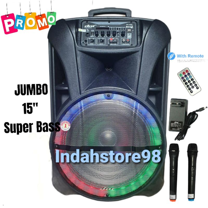 Speaker Portable 15 inch DAT DT 1535 Eco+ Bluetooth Karaoke XBass Mic Wireless Original Dt1535 # Adv