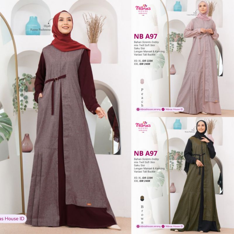 GAMIS NIBRAS NB A97//PAKAIAN MUSLIM WANITA//BROWN/MAROON/PEACH//XS/S/M/L/XL/XXL