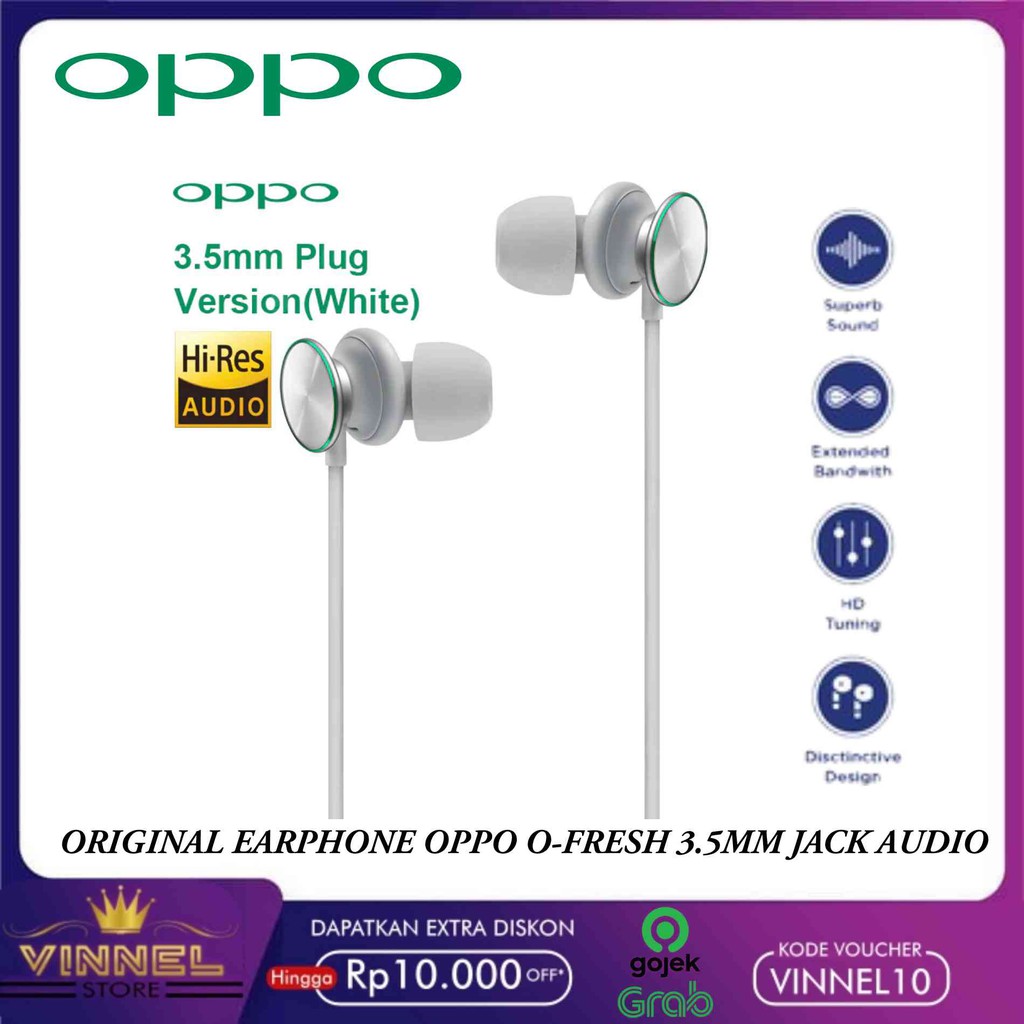 Original Headset Oppo O-Fresh Stereo Earphones Hi-Res Audio Mh151 original 100%
