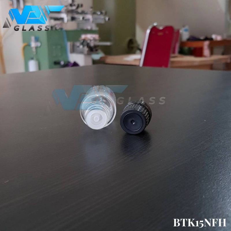 botol kaca 15ml bening tutup filler hitam / botol kaca essential oil 15ml