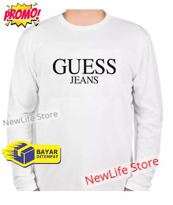 Kaos Distro Guess Jeans Hitam Premium Pria Wanita Lengan Panjang