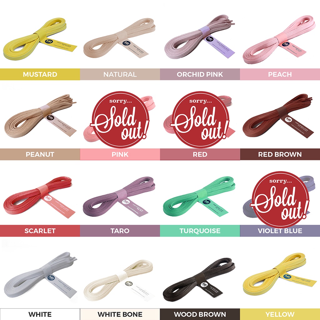 Tali Lilin Gepeng 6-7mm (Flat) 150cm Variasi Warna untuk Sepatu Sneakers