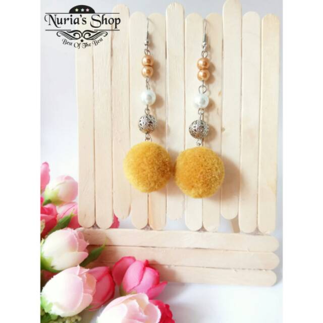 Anting pompom anting hijab perak panjang (053)