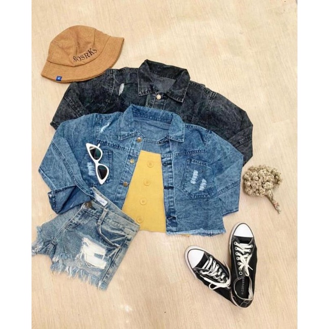 JAKET JEANS CROP//ROMPI JEANS WANITA
