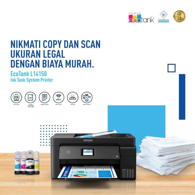 Epson EcoTank L14150 A3+ Wi-Fi Duplex Wide-Format All-in-One Ink Tank Printer / Print A3 Scan F4 Copi F4 / Wi-Fi Duplex Fax With ADF / Garansi Resmi