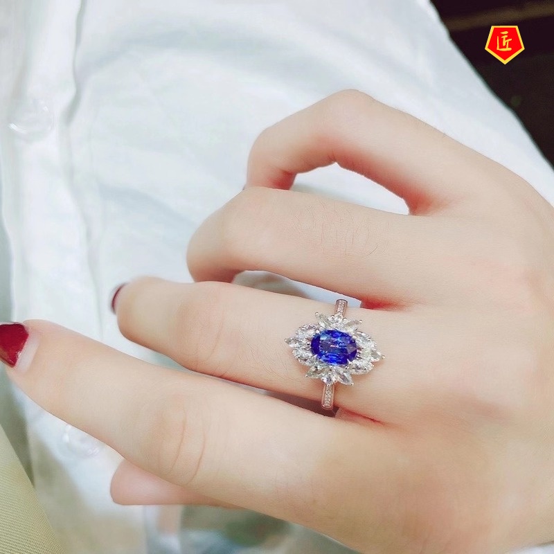 [Ready Stock]Luxury Fully-Inlaid Natural Sapphire Colored Gems Ring