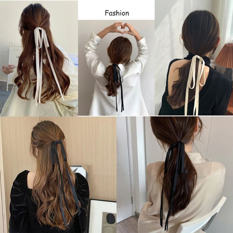 new double layer long bow hair ribbon sceunchie
