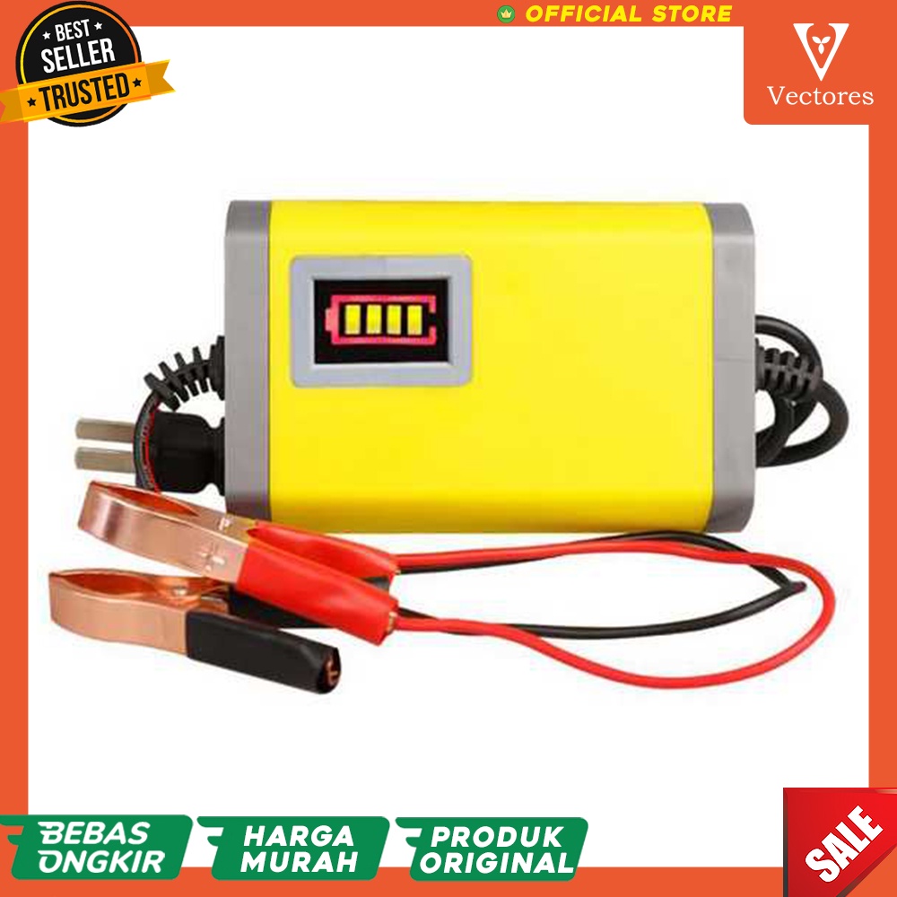 [ASLI] Battery Charger Charge Casan Motor Aki Portable Murah LED 12V