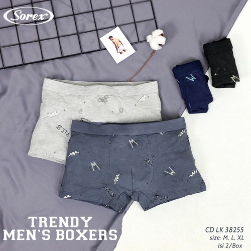 1 PCS BOXER SOREX PRIA BAHAN KATUN HALUS TEBAL MOTIF ART 38255 &amp; 38256