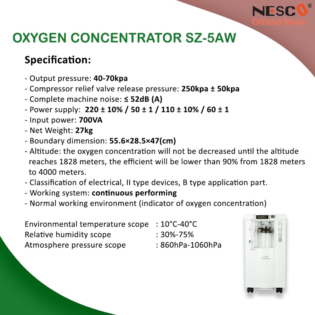 SZ-5Aw /SHUANGSHENG Oxygen Concentrator, 10ltr/min @95%