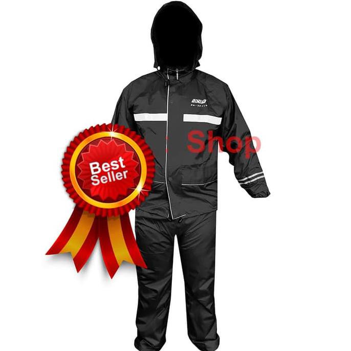 Jas Hujan Axio Europe 100% ORIGINAL ukuran M, L, XL, XXL, XXXL - Hitam, S BOOM SALE