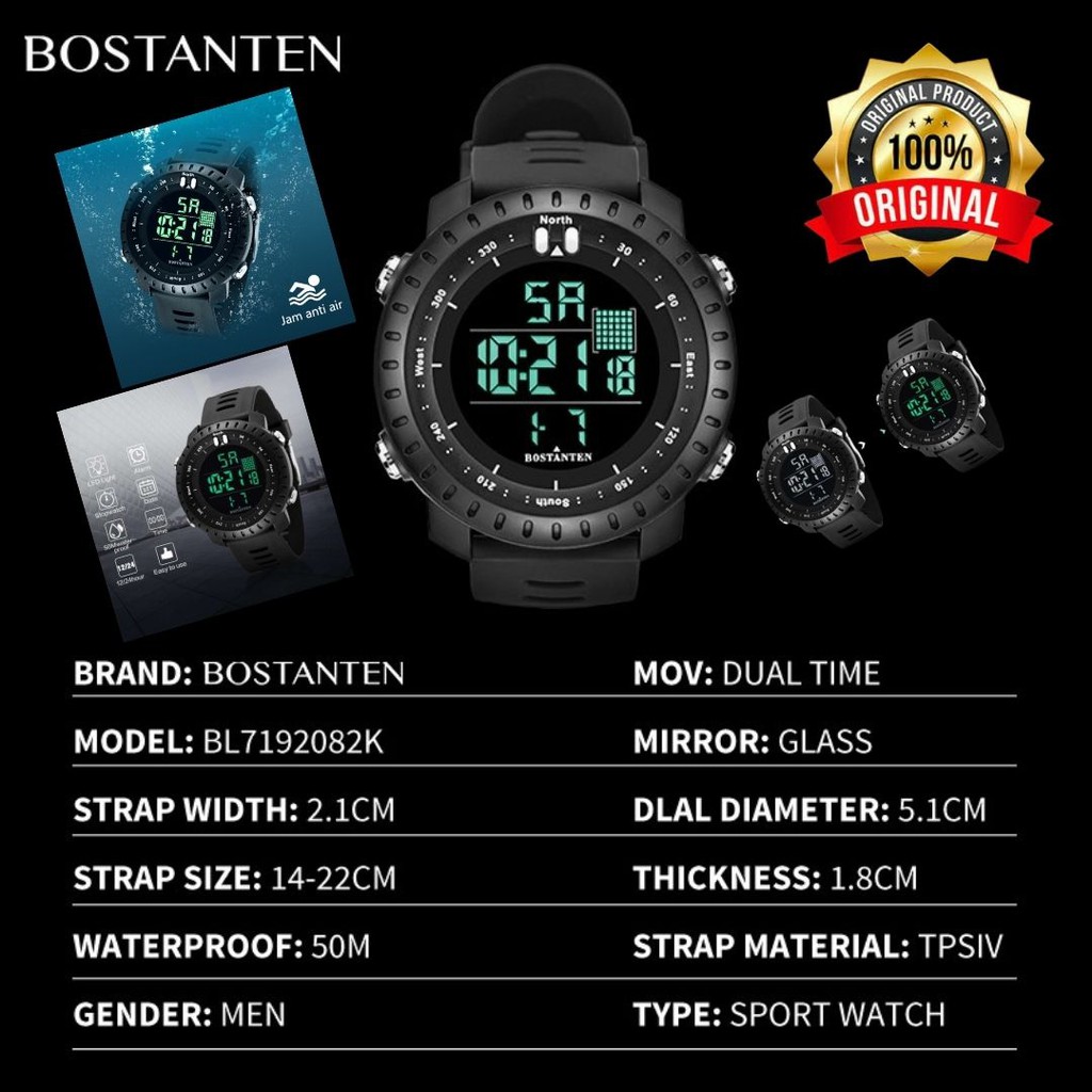 Jam tangan sport pria jam tangan pria original jam tangan anti air  jam tangan digital BOSTANTEN