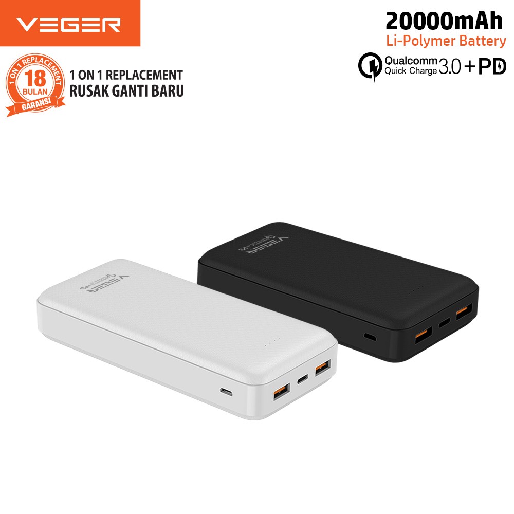 Jual VEGER Q20 20000mAh PowerBank Quick Charge QC 3.0 + Type C Power