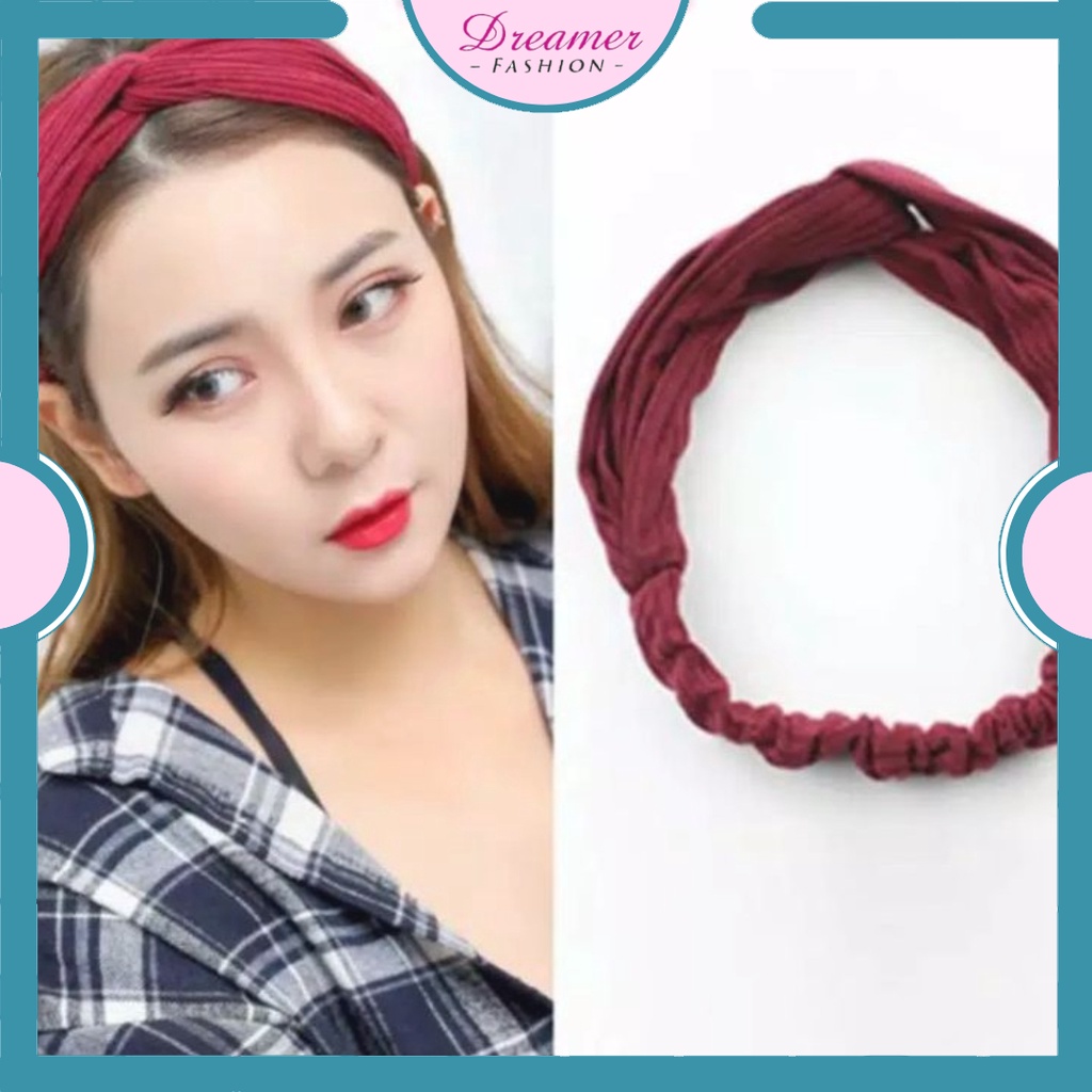 DF VZ043 Bando Polos Garis Premium Bandana Elastis Bando Wanita Polos Garis