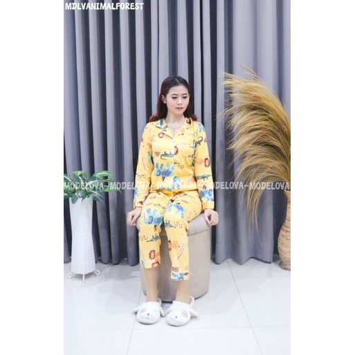 MLDV~BAJU TIDUR ANIMAL FOREST YELLOW PP BAJU TIDUR IMPORT CEWEK BEST SELLER BAJU TIDUR PIYAMA IMPORT