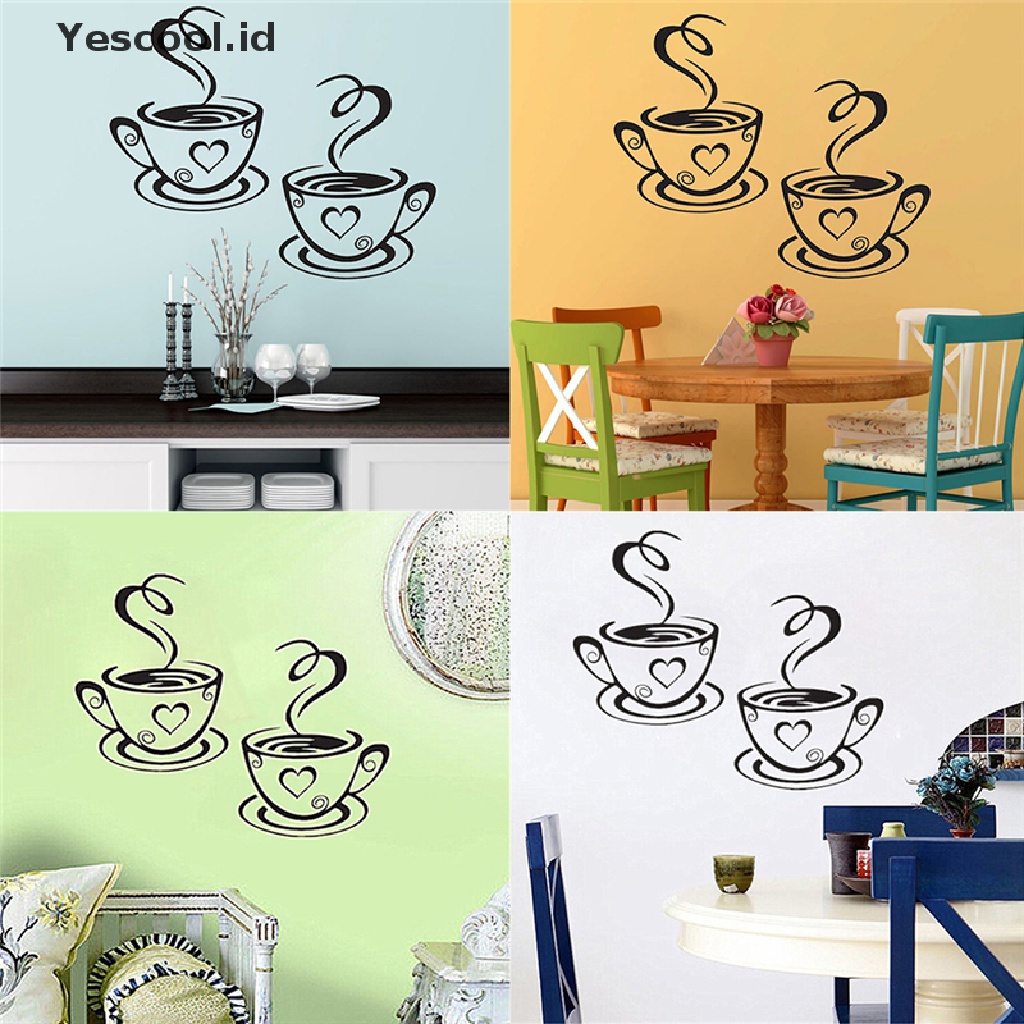 【Yescool】 Coffee Cups Cafe Tea Wall Stickers Art Vinyl Decal Kitchen Restaurant Pub Decor .