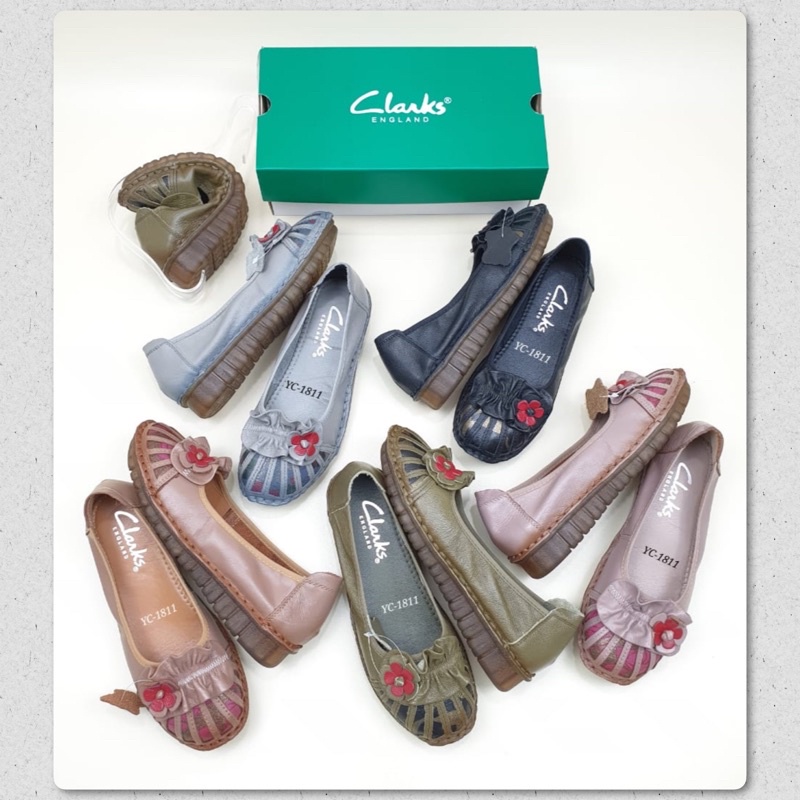 TERMURAH Sepatu Clarks YC-1811 Phlox Flower Leather Flat / Clark / Sepatu Kerja / Kantor / Sepatu Ku