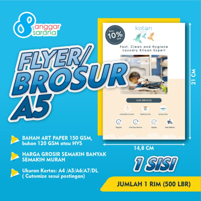 

Brosur/Flyer Custom Bahan Art Paper 150 gr 1 Sisi | 2 sisi Ukuran A5 1 rim (500 lembar)