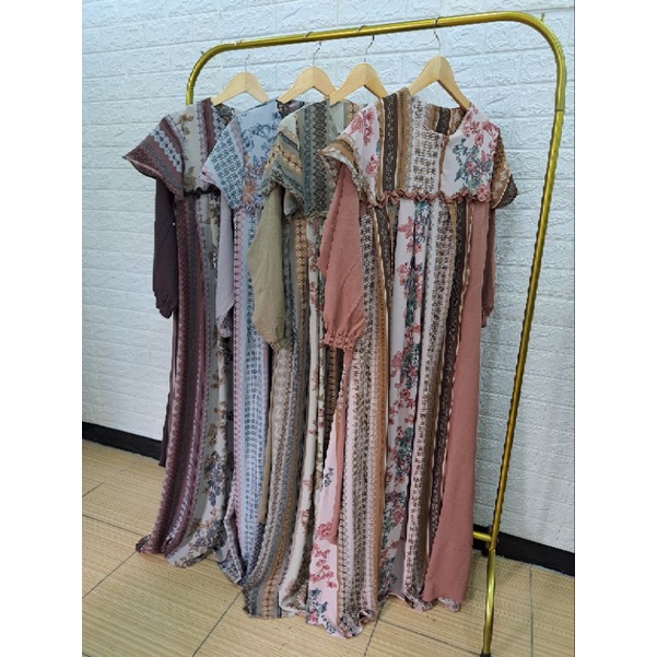 Gamis Lebaran Kekinian Motif Bunga Kombinasi Lionel Kenta  Dress Bunga Terbaru