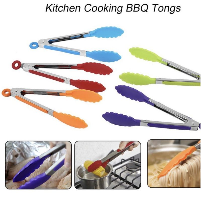 food tongs pencapit warna/penjepit silicone makanan roti kue gorengan/capitan silicone masakan