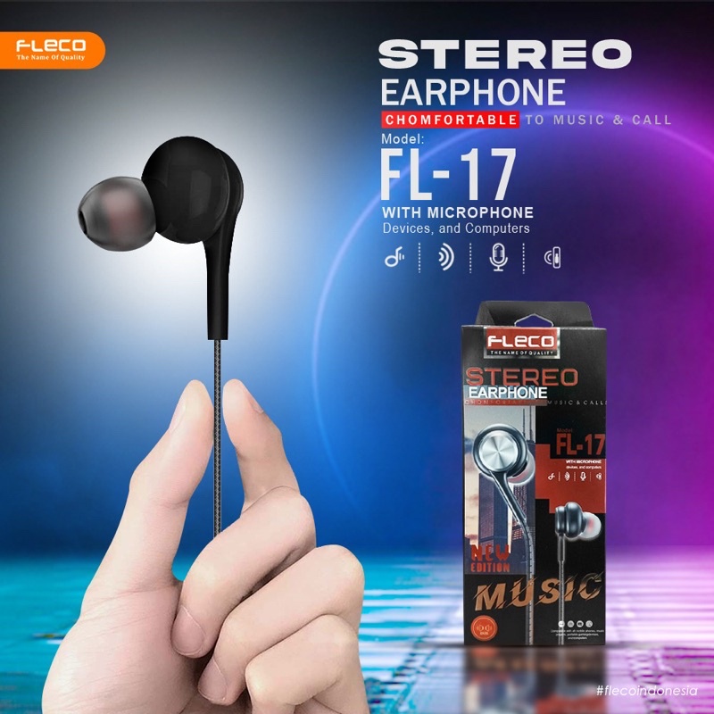 GROSIR HANDSFREE FLECO FL17 ORIGINAL BLACK EDITION STEREO EARPHONE