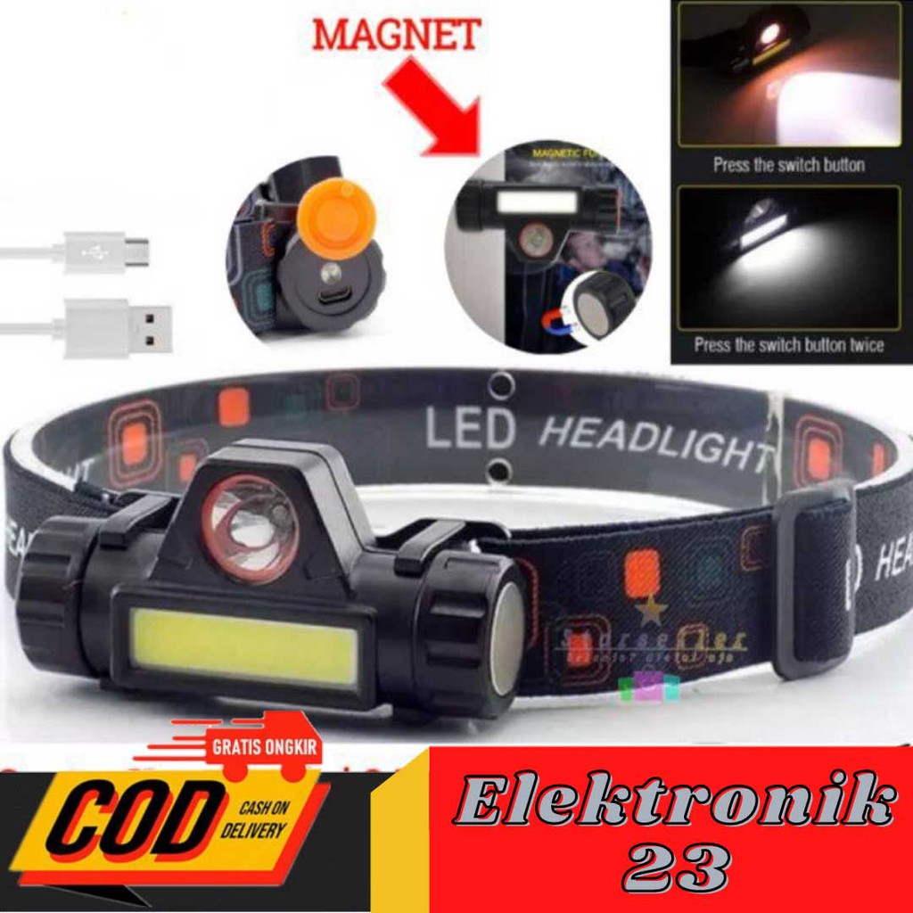 Senter Kepala Mini Head Lamp Led Lampu Kepala Rechargeable Plus Magnet Lamp Camping