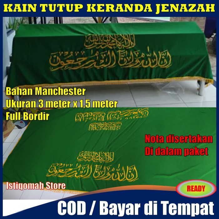 Jual Kain Tutup Penutup Keranda Jenazah + Kain Payung Keranda Jenazah Full Bordir PALING MURAH - Kain Penutup Keranda Mayat &amp; Kain Tutup Payung Keranda Kematian Full Bordir Tasikmalaya Bahan Manchester Warna Hijau Muda TERLARIS