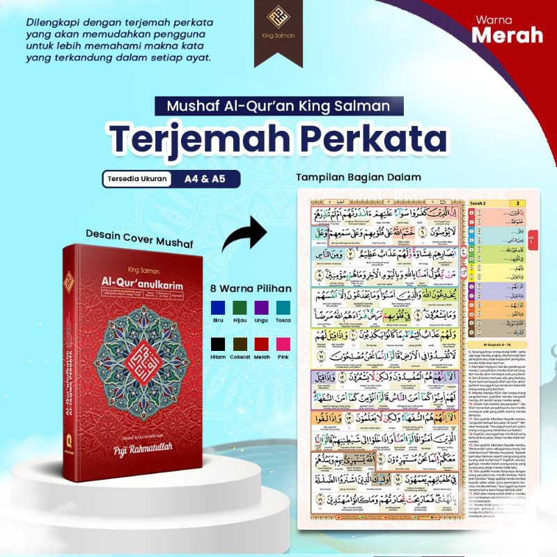 Mushaf Alquran Ukuran A5 Hafalan terjemahan perkata King Salman - Costum Nama