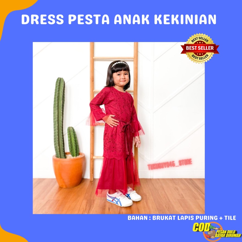 Dress Pesta Party Baju Anak Perempuan Kekinian Humaira Kids Polos  Brukat Brokat Puring Furing Usia 