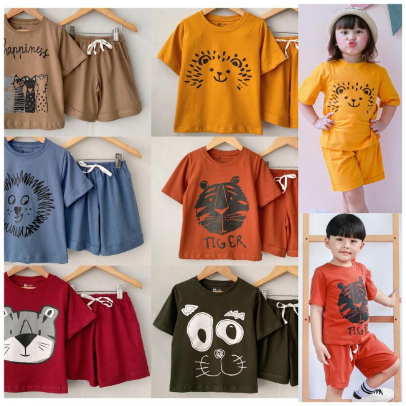 PILIH WARNA Setelan Anak Unisex Smilee COOL Mix motif 1-5 tahun Setelan Anak Kaos Lucu