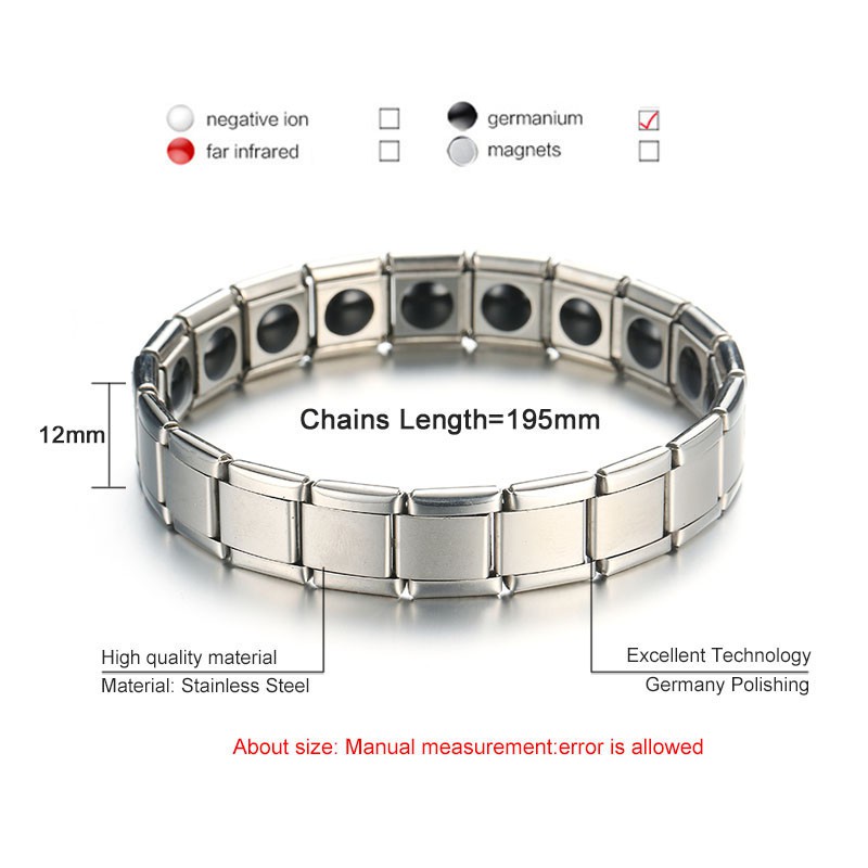Gelang Kesehatan : Mode Titanium Baja Energi Magnetic Gelang Pria Anti-Kelelahan Gelang Kesehatan-Silver & A