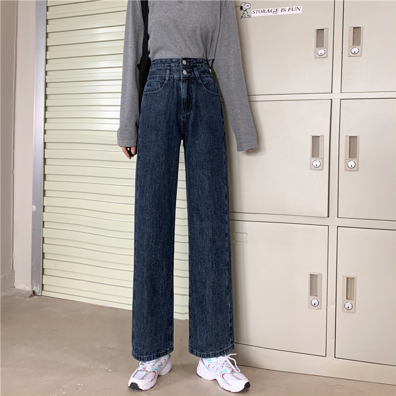 ✅COD JEANS HIGHWAIST PANTS  DENIM BLACK/BLUE/BLUE-BLACK LOOSE KOREA （Two Buttons）